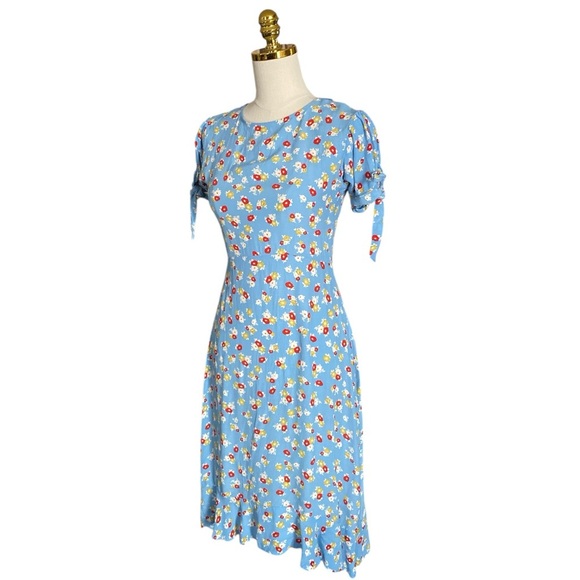 FAITHFUL THE BRAND Dainty Cottagecore Floral Light Blue Flowy Midi Dress Size 2 - Picture 6 of 11